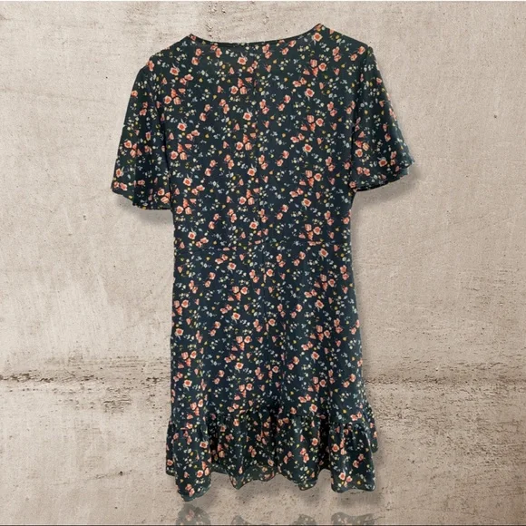 [NWOT] Breezy, Charcoal Blue-Pink/Yellow Floral Wrap-Around Summer Dress - Picture 3 of 6